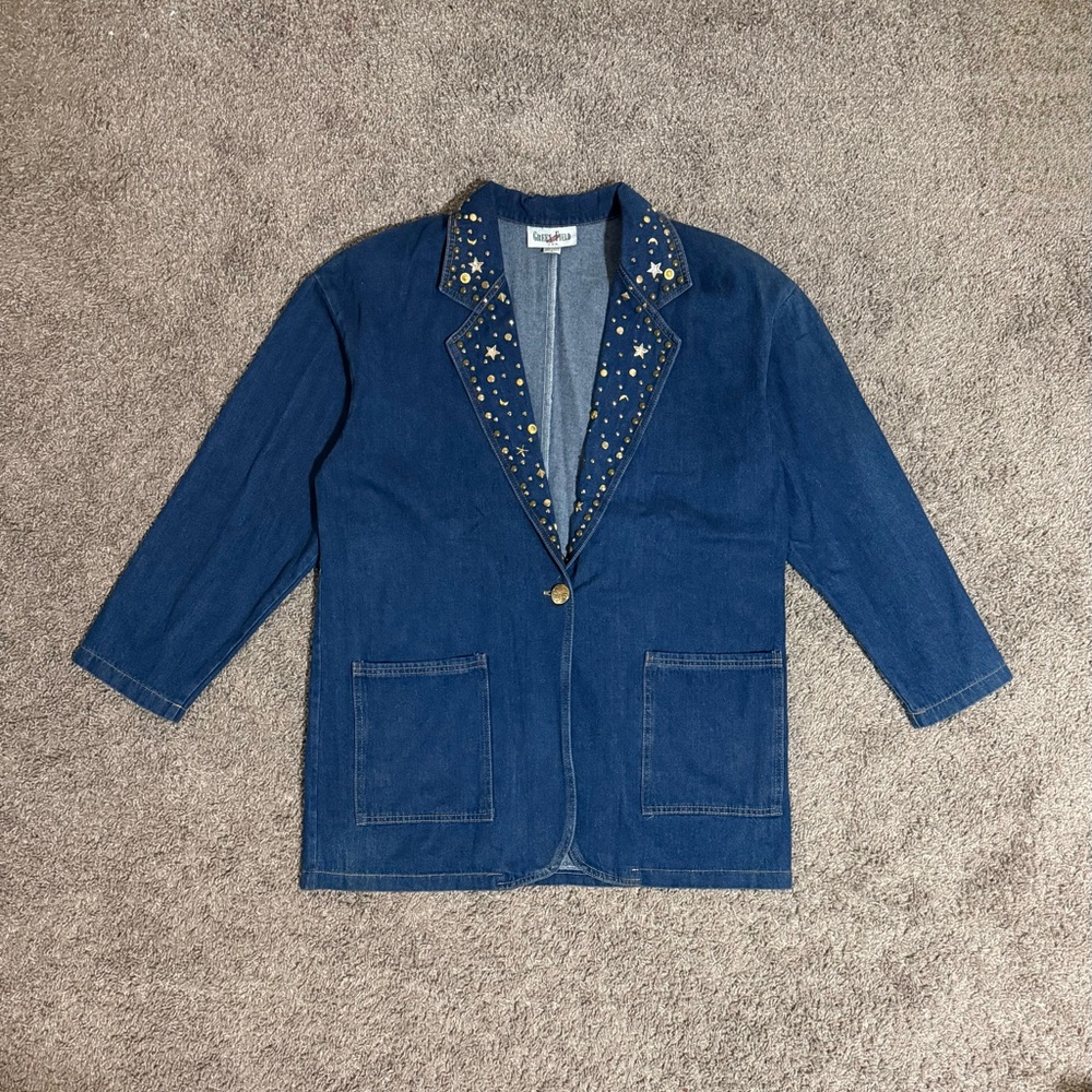 Vintage Greenfield USA Women’s Studded Denim Jacket Coat L Made in USA